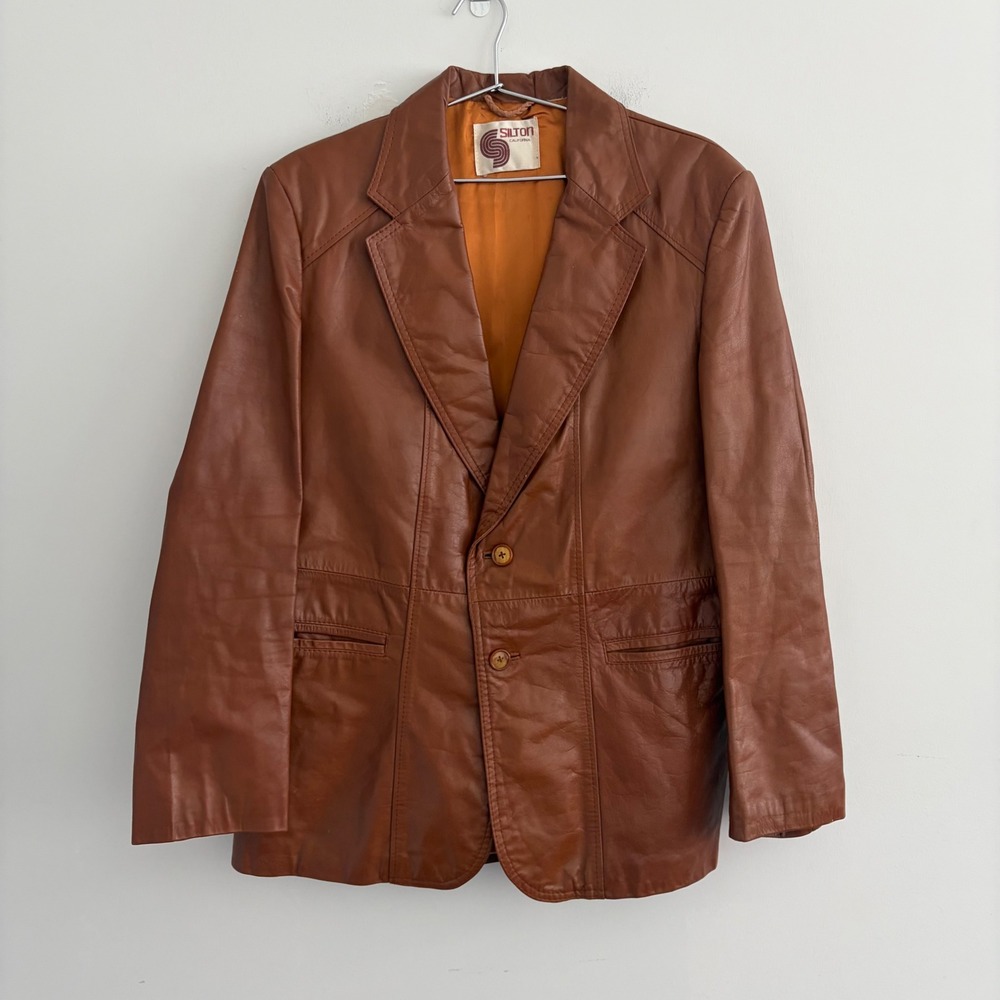 Vintage Silton California Mens Brown Leather Blazer Sport Coat Jacket